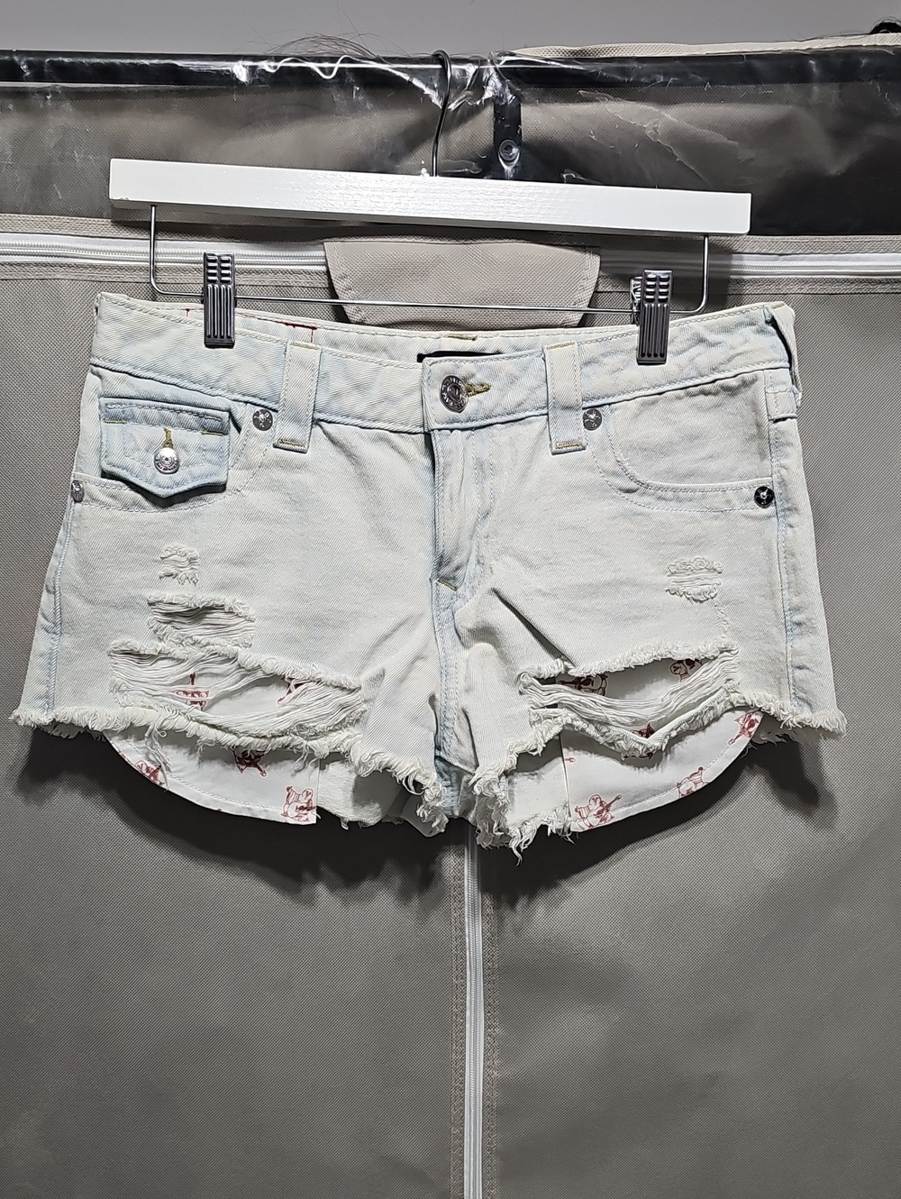 True Religion Light Distressed Denim Cutoff Shorts